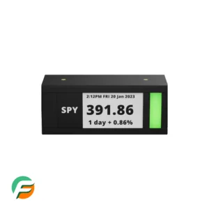 digital ticker display device showing stock price and percentage change