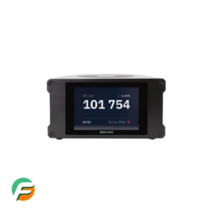 Mini Miner BMM 101 cryptocurrency mining device with screen showing BTC-USD price.